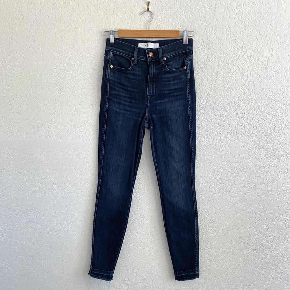 AYR‎ The Riser High Rise Skinny Jeans Dark Wash Raw Hem Women's W26 L28 LA Made